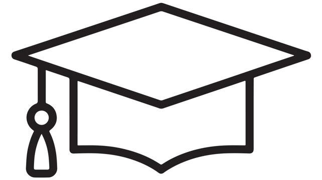 Graduation Cap with Tassel, Simple Black Line Art Illustration Featuring Academic, Education, School with University and College Elements