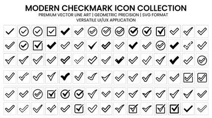 Modern Checkmark Icon Collection: Premium Vector Line Art for UI/UX Applications © heru
