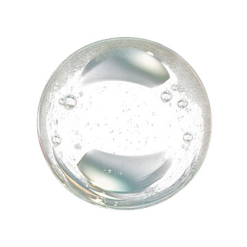 A top-down view of a soap bubble with internal reflections on a black background