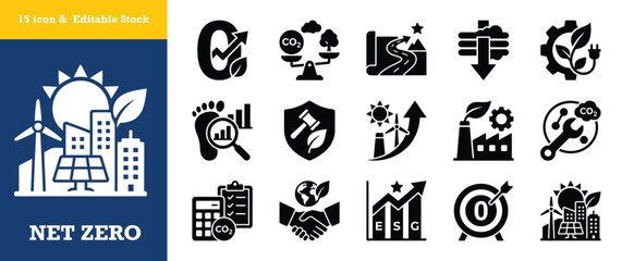 Fototapeta premium Net zero carbon footprint and ESG icons for sustainable business practices.