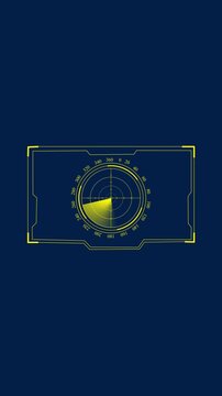 Radar scope screen displaying rotating sweep line animation for tracking target objects in digital interface environment for high tech scientific research and military surveillance.