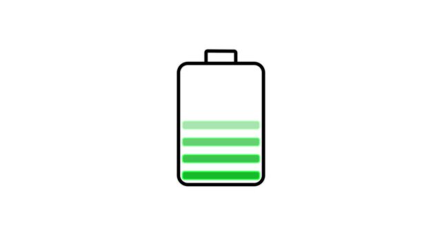 Neon battery fast charging animation, Glowing animated battery icon. Abstract sign of the neon battery charging on the black screen background.