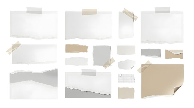 Minimalist Torn Paper and Tape Scrapbook Elements Set, Realistic Ripped Paper PNG Collection