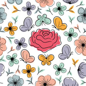 Hand Drawn Flower Seamless Pattern vector