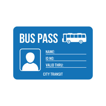 Isolated bus pass ID card with name, ID number, and validity fields, featuring a bus icon and city transit text