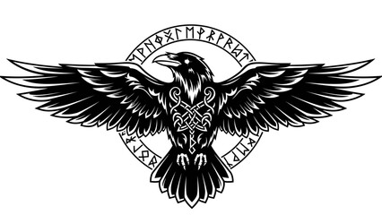 Norse Raven with Celtic Knotwork and Runes Illustration © kiki__