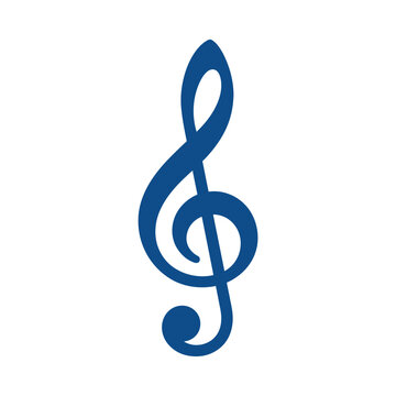 Isolated blue treble clef symbol on a white background, classic musical notation element
