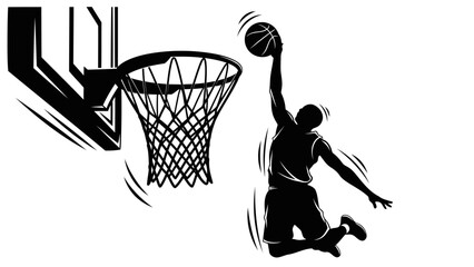 Basketball Player Performing A Slam Dunk Silhouette © kiki__