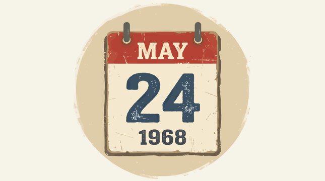 Vintage Tear-Off Calendar Icon Illustration for May 24, 1968, with Distressed Texture and Sepia Tones, Retro Graphic Design Element