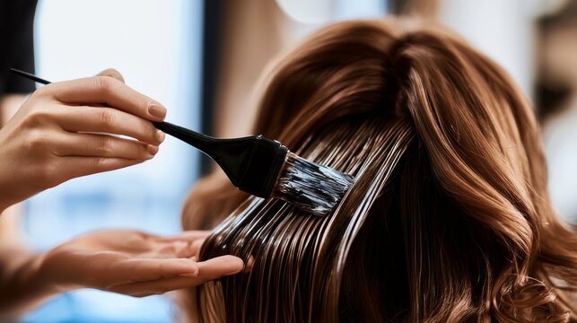 Professional hairstylist applying hair color for modern client in stylish salon environment