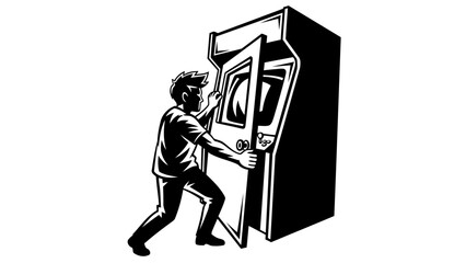 Person Opening Vintage Arcade Machine Door Illustration © kiki__
