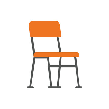 Simple orange chair with black legs and frame, modern design, isolated on white background