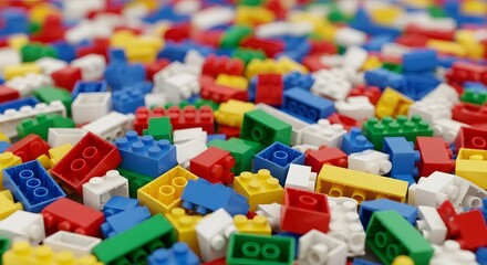 Obraz premium A vibrant and colorful collection of assorted plastic building blocks scattered across a surface