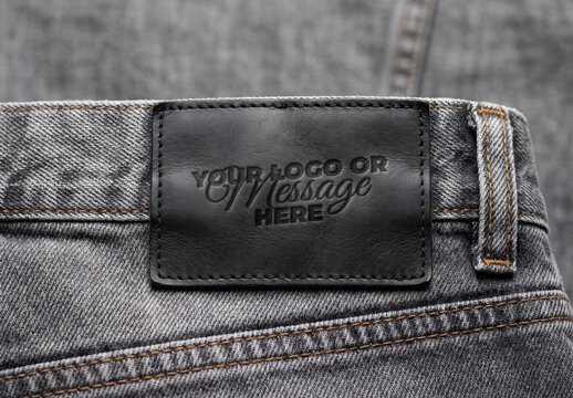 Black Leather Denim Jean Back Label Branding Mockup