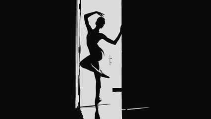 Silhouette of a graceful ballerina posing in a doorway © kiki__