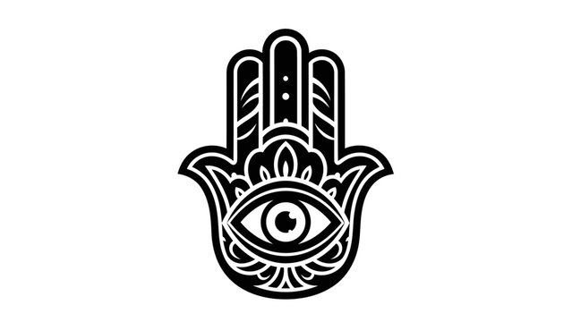 Black and White Hamsa Hand Symbol with Evil Eye Design