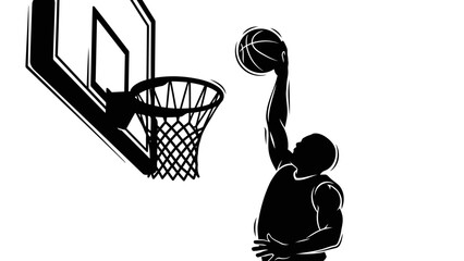 Basketball Player Performing A Slam Dunk Silhouette © kiki__