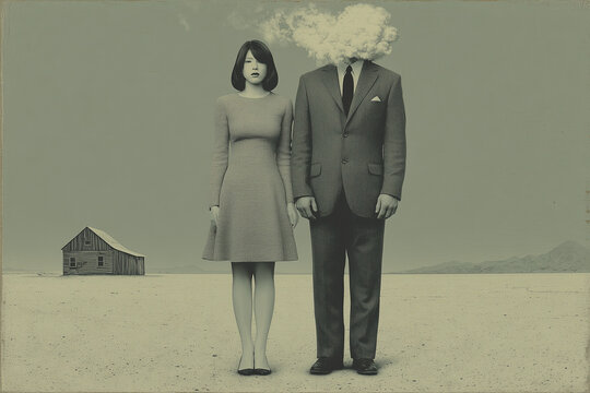 Surreal Couple in Desert Minimal Conceptual Art