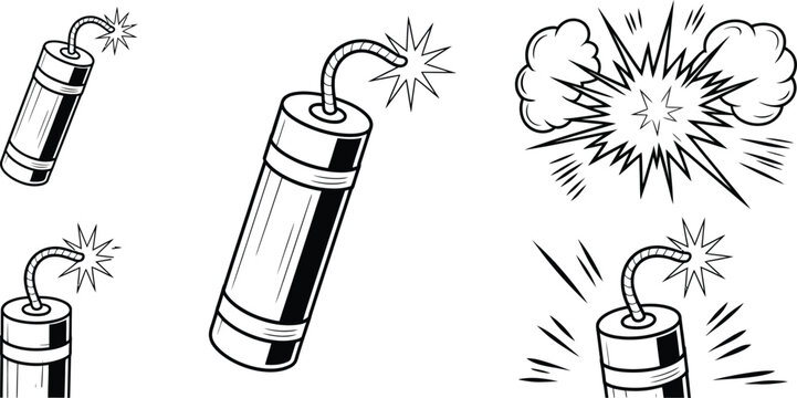 Explosive bomb icons, dynamite symbols, bomb illustrations, explosive graphics