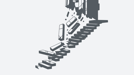 Fototapeta premium Abstract Illustration of Crumbling Stairs and Falling Blocks