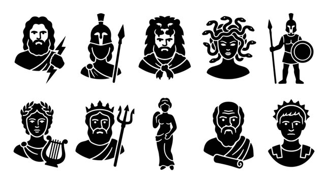 Ancient Greek gods and heroes icons set