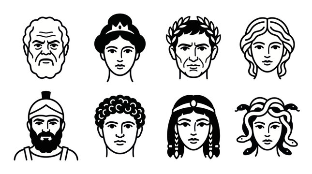 Ancient greek and roman figures icon set
