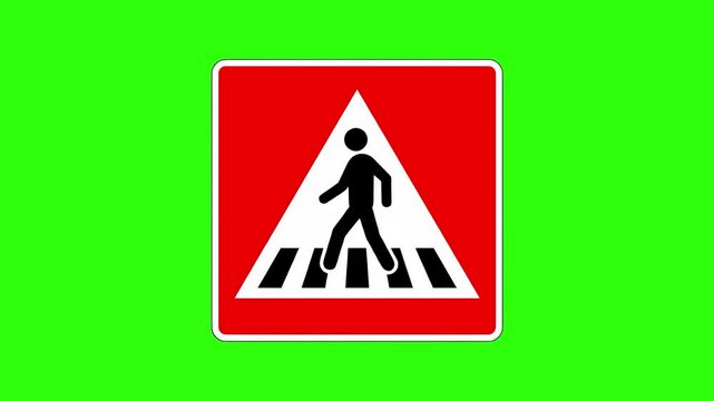 A triangular traffic sign with a black pedestrian silhouette on a white crosswalk, set against a bold red square background. This high-visibility design is perfect for emergency road warnings, safety-