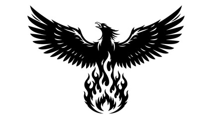 Fototapeta premium Black Silhouette of Phoenix Bird Rising from Flames