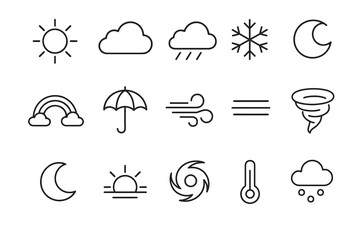 Naklejka premium Weather Icon Set - Climate and Forecast Line Icons Vector