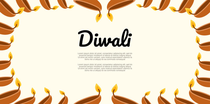 diwali background with borders of traditional oil diya lamps