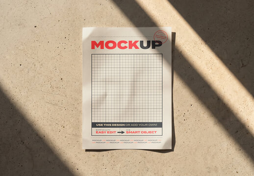 Realistic Paper Page Poster Mockup on Marble Floor Subtle Curves