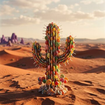 Lollipop Cactus &ndash; Surreal Candy Inspired Desert Plant Illustration