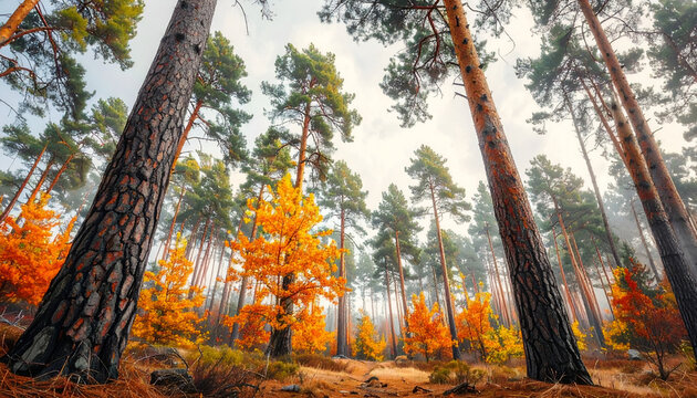 Vibrant Autumn Forest Canopy Viewed From Below.