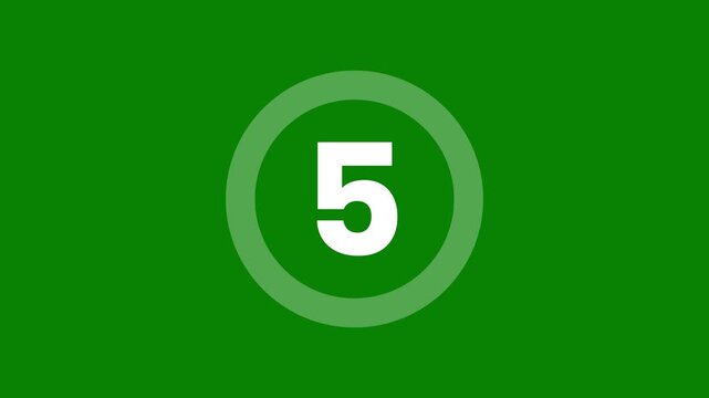 4k modern circular 5-second countdown timer 0 to 10 loop, minimalist progress bar animation on green screen for easy chroma key compositing