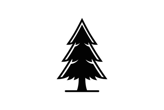 Minimalist Black Pine Tree Icon Silhouette on White Background