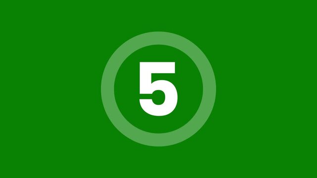 4k modern circular 10-second countdown timer 0 to 5 loop, minimalist progress bar animation on green screen for easy chroma key compositing