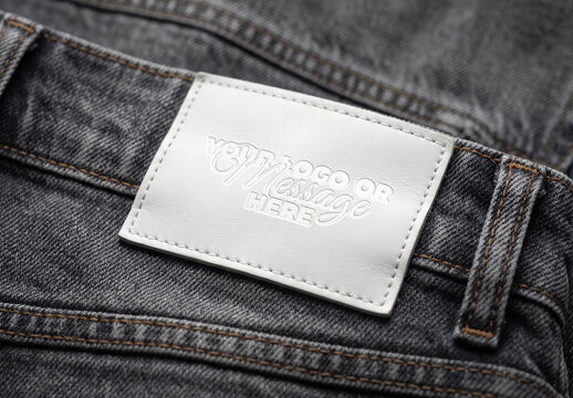 White Leather Denim Jean Label Branding Logo Design Mockup