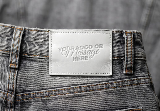 White Leather Denim Jean Back Label Branding Mockup