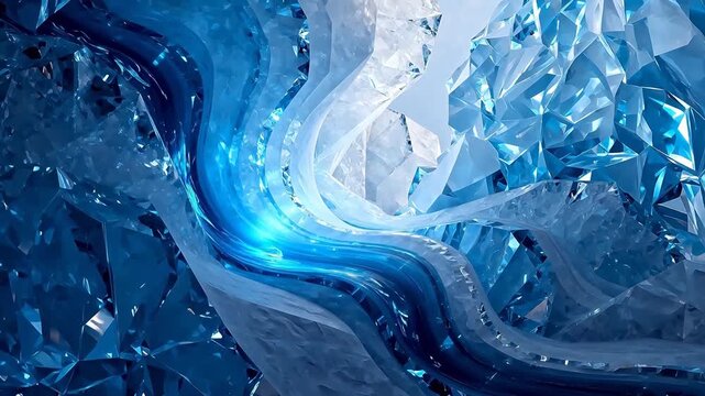 Abstract blue and white crystalline structure