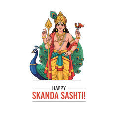Naklejka premium Hindu Lord Murugan celebrates Skanda Sashti with peacock and flames