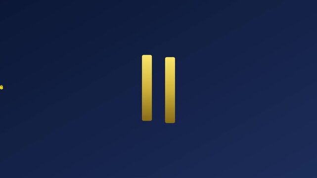 Golden pause symbol animation on dark blue 4k background, for media player, interface and digital, user experience