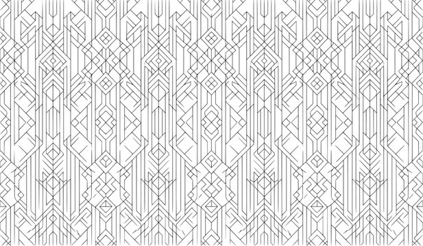 Art Deco seamless pattern with geometric lines, vintage 1920s style wallpaper, elegant silver and white luxury background for wedding invitations