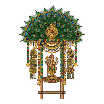 Skanda Sashti festival celebration with peacock statue decorations