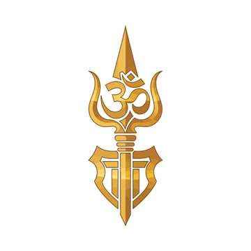 Golden Om symbol on Skanda Sashti trident illustration