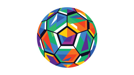 Fototapeta premium Soccer football equipment featuring prismatic geometric panels in sharp flat vector design for athletic merchandise branding