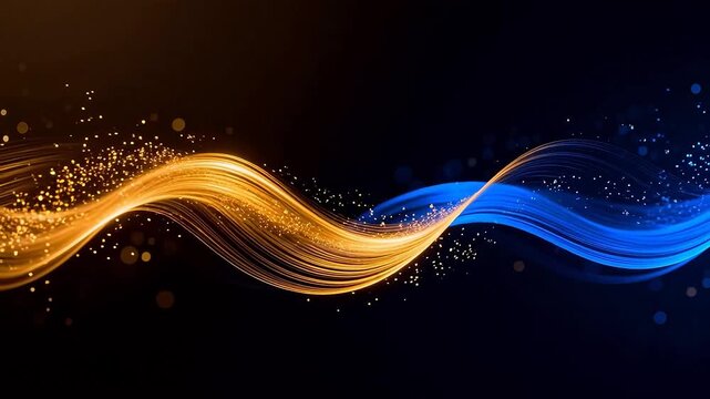 Golden and blue wavy light particles