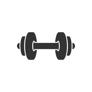 Isolated black dumbbell silhouette, simple fitness equipment icon representing weightlifting and exercise