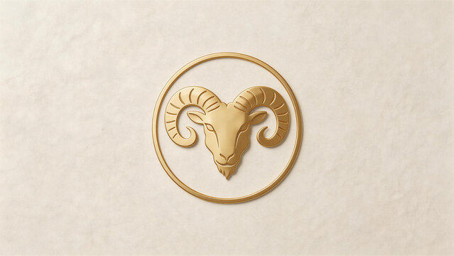 Golden ram head emblem on textured background