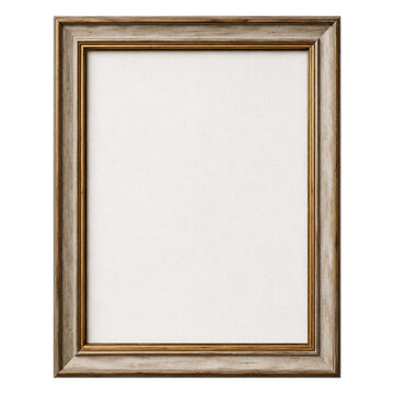 An empty picture frame with a gold border sits on a plain surface.