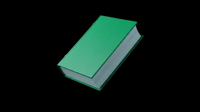A clean 3D illustration of a closed green book with a hardcover lying flat against a dark black backdrop. Perfect for academic promos, library banners, dark-mode mobile UI, and educational graphic des